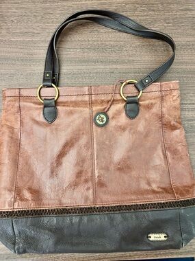 The Sak Two-Tone Brown Leather Tote with Dark Brown Straps